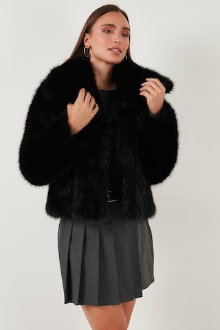 Lela Oversize Fit Gömlek Yaka Cepli Astarlı Mont Bayan Kürk 497Berry Siyah