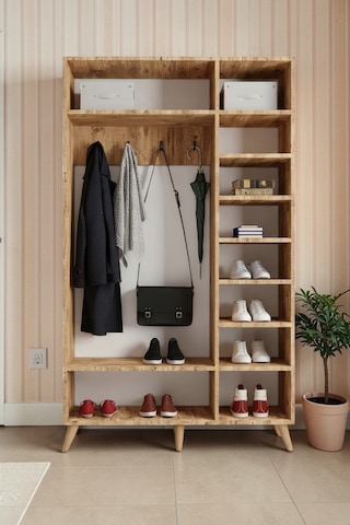 Alara Tamamı Mdf Aynalı Portmanto Vestiyer Ayakkabılık Çam 120 Cm - M4