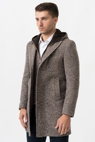 White Stone Ancona 4024 Slim Fit Kapüşonlu Ceket Yaka Pamuklu Kaban Kahve-Kahve Kahverengi