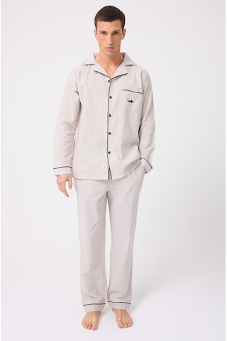 L'espadon Marısılk Premium Dokuma Uzun Kollu Uzun Paçalı Erkek Pijama Takımı-3203 Bej