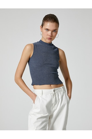 Koton Crop Dik Yaka Atlet Slim Fit Viskoz Kumaş Karışımlı Mavi 4sal30046ık 4SAL30046IK624 Mavi