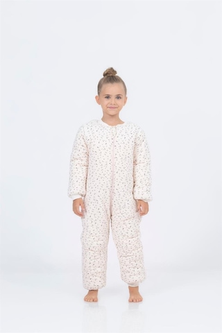 Kız Erkek Çocuk Kalın Elyaf Dolgulu Premium Kalite 2.5 Tog Desenli Uyku Tulumu Açık Pudra