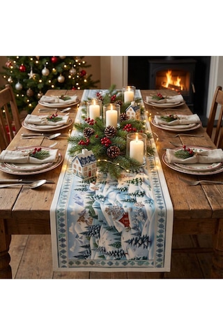 Yılbaşı Temalı Dijital Baskılı Runner Örtüsü Christmas 40x140 Cm Yılbası3