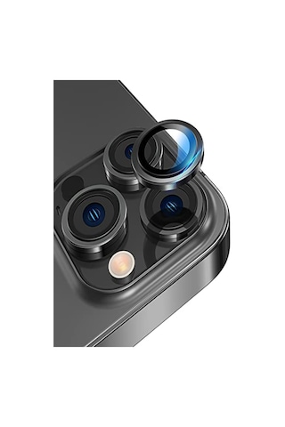 Apple Uyumlu iPhone 14 Pro ile Alüminyum Alaşım Temperli Cam Kamera Lens Koruyucu - Siyah