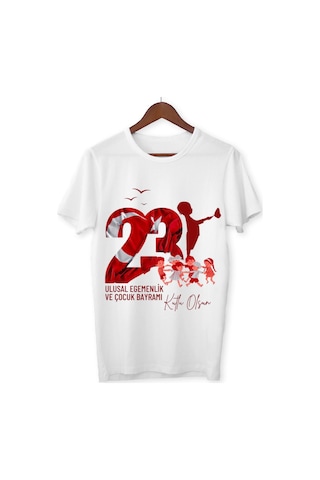 Alpşan Ticaret 23 Nisan Tişört 23 Nisan T-shirt Beyaz Çocuk Yetişkin Tişört Unisex T-shirt Çocuk Bayramı 53 Beyaz