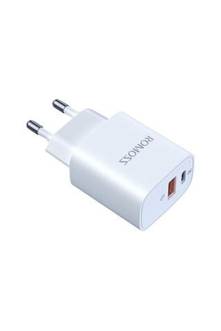Jeemson Beyaz Romoss Çift Port Usb-a+type-c 20w Hızlı Şarj Cihazı - Qc 3.0 Pd 3.0 Desteği, Seyahat Ve Dış Mekan İçin Kompakt Tasarım