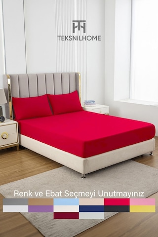 Ranforce Kahverengi Pamuklu Tek / Çift Kişilik Battal Tam Kenar Lastikli Çarşaf 14 Renk Fıtted Kırmızı
