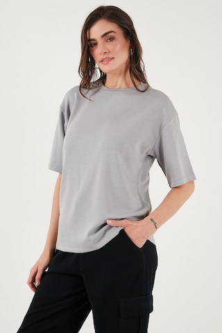Lela Streç Oversize Fit Bisiklet Yaka Bayan T Shirt 5865911 Gri