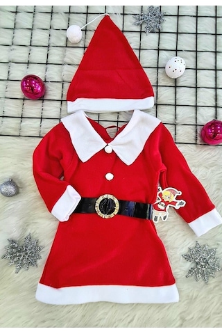 Kingshark King Shark Kız Çocuk Noel Elbise Noel Baba Kıyafeti Kostümü Kırmızı