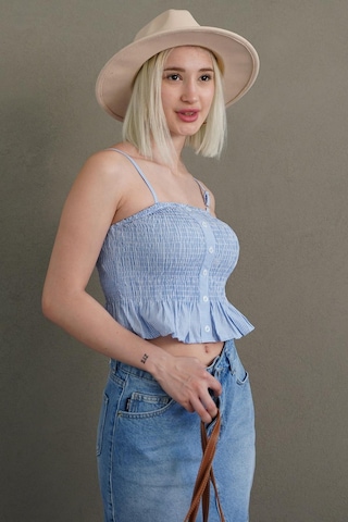 Madmext Bebe Mavisi Ayarlanabilir Askı Pötikareli Crop Mg2371 Bebe Mavisi