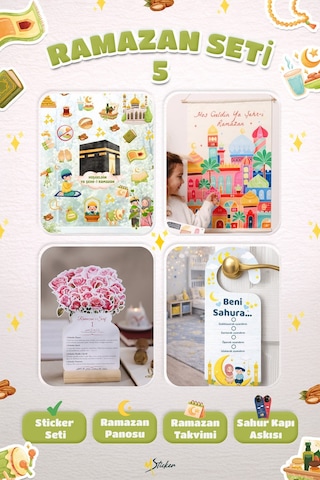 Ramazan Ayı Sticker Oyun Ve Etkinlik Seti, 4 Lü Set Çocuklar İçin Ramazan Süsleme Ve Etkinlik Seti5 Dijital Baskı