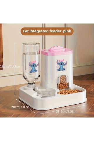Honeybeeshop Pembe Stitch Otomatik Kedi Mama Ve Su Kabı 2si 1 Arada Programlanabilir Büyük Kapasiteli Kolay Temizlenir