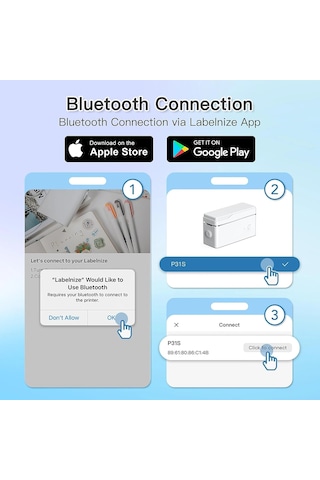 Polono P31s Taşınabilir Bluetooth Etiket Yazıcısı Ev / Ofis / İşletmeler İçin Mini Etiket Oluşturucusu