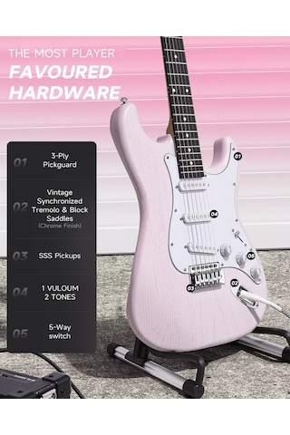 Donner Dst-80 St Elektro Gitar Seti Pembe