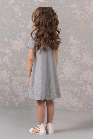 Gri Penye Desenli Kız Çocuk Elbisesi Gri