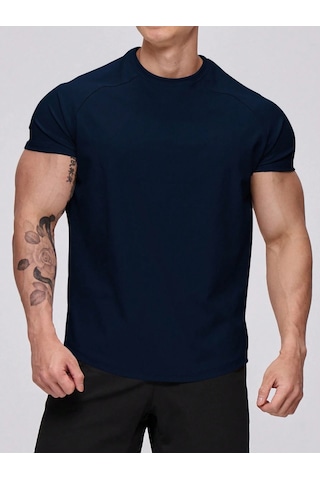 Genius Store Erkek Spor Tişört Running Sports Gym Reglan Oval Kesim Penye T-shirt Ovalt-shirt Lacivert