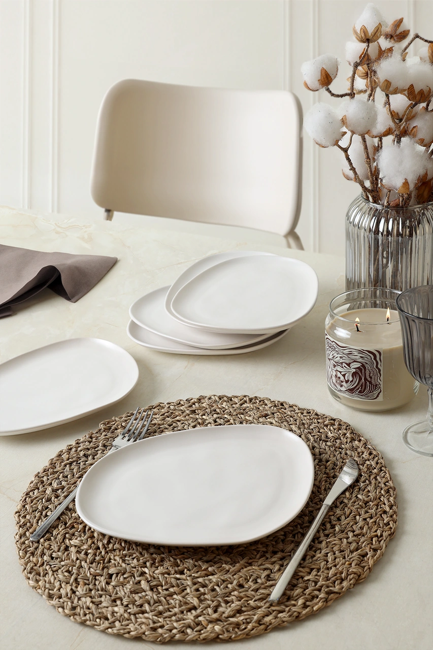 Keramika Mat Beyaz Tetra Pasta Tabağı 23 Cm 6 Adet