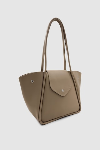 Wuclo Rovel Formu Değişebilen Çıtçıtlı Kanatlı Tote Omuz Çantası Vizon