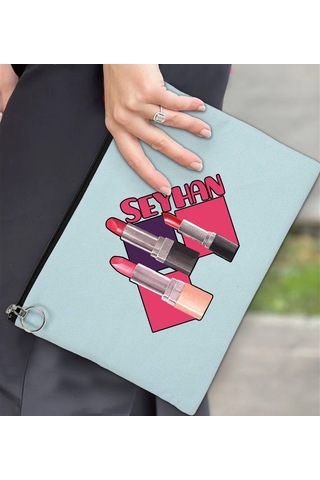 Bk Gift Kişiye Özel İsimli-2 Astarlı Açık Mavi Portföy Çanta 30x21cm, Baskılı El Çantası, Organizer Çanta