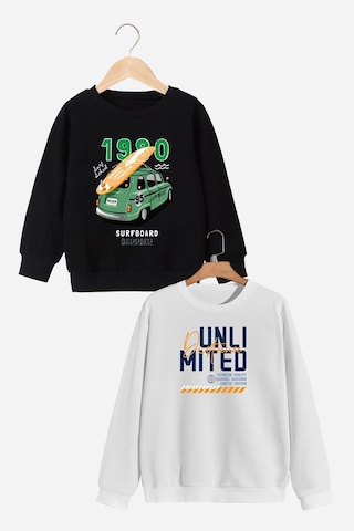 Panios Kids 2'li 1980-unlimited Baskılı Erkek Çocuk Siyah-beyaz Sweatshirt Siyah - Beyaz