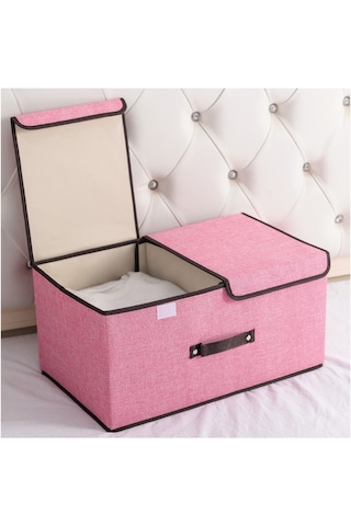 Cc Globall Çift Kapaklı Saklama Kutusu 2'li Katlanabilir Saklama Kutusu Seti -açık Pembe