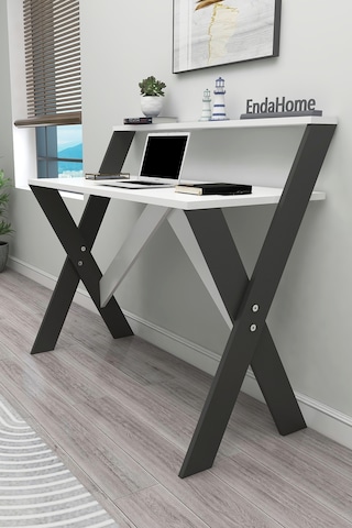 İqas 50x90 Cm Çalışma Masası Laptop Bilgisayar Masası Ofis Ders Yemek Çocuk Masası Beyaz-antrasit