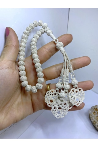 Gümüş Kazaziye El İşçiliği Aşk Düğümü Dört Sallantılı Orta Boy Tesbih- Hediyelik- Özel Ürün