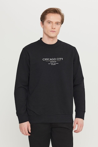 AC&Co / Altınyıldız Classics Erkek Sıyah 2 İplik Pamuklu Standart Fit Normal Kesim Bisiklet Yaka Sweatshirt Siyah