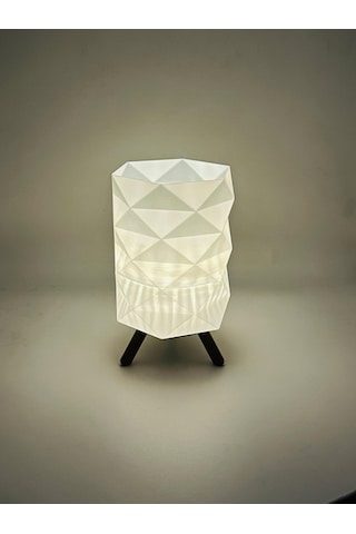 Prizma Desenli 3d Baskı Dekoratif Masa Lambası Pilli Mum Işıklı Modern Dekoratif Gece Lambası Beyaz