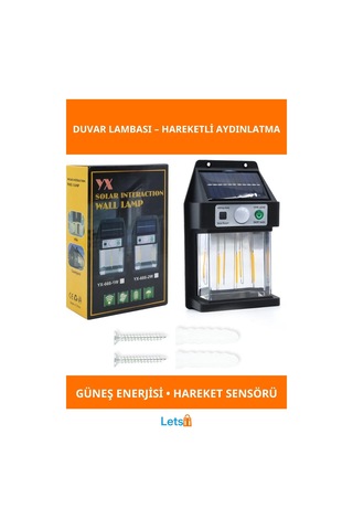 Güneş Enerjili Suya Dayanıklı Hareket Sensörlü Duvar Lambası Çok Renkli