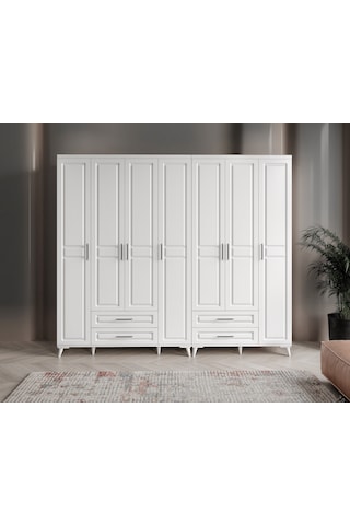 GuneyStore Gözde 7 Kapaklı Komple MDF Beyaz Gardırop