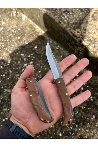 El Yapımı Kamp Çakısı 16 Cm Paslanmaz Çelik Kahverengi