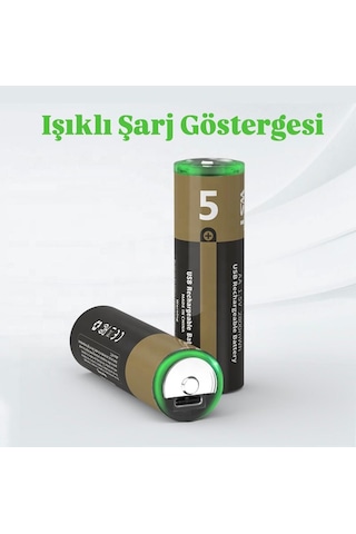Kalın Pil Kalem Pil Usb Type-c Kablo İle Şarj Edilebilir Lityum 2'li Kalem Pil 1.5v Aa / 3200 Mwh