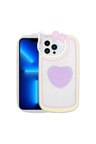 Apple Uyumlu iPhone 13 Pro Kılıf Kedi Figürlü Transparan Pop Soketli Zore Ritmik Kapak Pembe