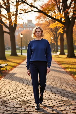 Benerly Kadın Bisiklet Yaka Düşük Kol Örme Sweatshirt Fonksiyonel Dayanık Lacivert