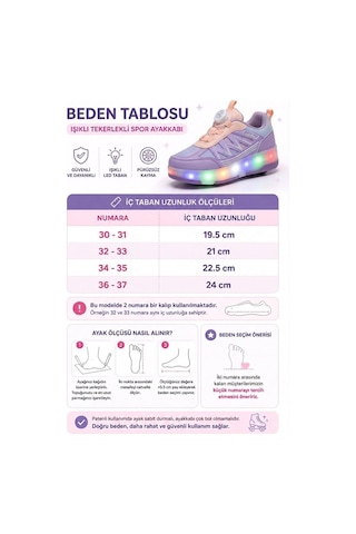 Ceylan Cyln 2620 Kız Çocuk Işıklı Patenli Spor Ayakkabı Kol Saati Hediyeli Lila