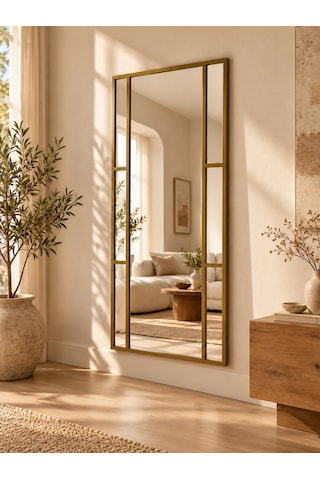 Mirroir Ersan Dizayn Gold Metal Çerçeveli Modern Dekoratif Boy Aynası - 80x180 Cm Gold