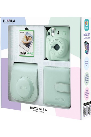 Fujifilm Instax Mini 12 Fotoğraf Makinesi + 10'lu Film Kare Albüm + Deri Kılıf Bundle Box Yeşil