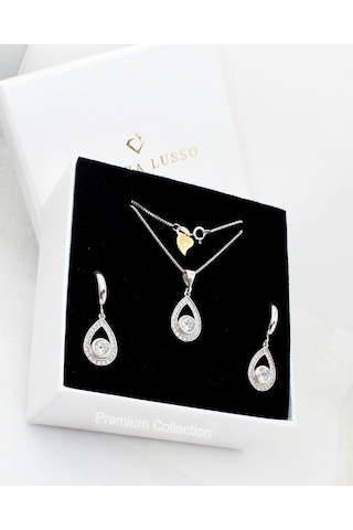 Brezza Lusso Jewelry Dia Serisi Lusso Su Damlası Model Kadın Kolye Küpe Seti