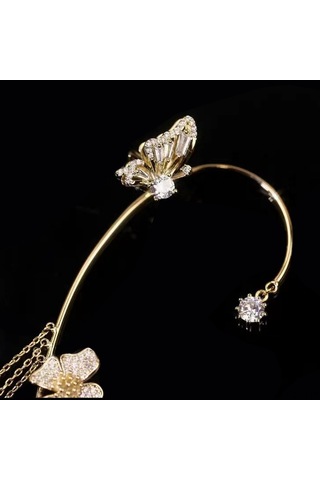 Samdoo Altın Renkli Kelebek Desenli Zirkon Taşlı, Burun Sansız Kupramalzemeli, Hafif Ve Şık Kulak Klampları - Üst Düzey Tasarım, Günlük Ve Özel Etkinlikler İçin Gold