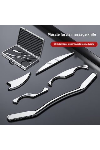 Springsun Stainless Steel Fasciia Bıçak Seti 5 Parça - Kas Gerginliği Serbestleştirme, Vücut Masajı, Fitness Ve Sağlık Gereci Yarasa Tipi B, Kadife Çanta İle Diğer