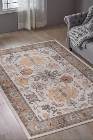 Foldy Vintage Desenli Dokuma Taban Dekoratif Kahverengi Halı Fl 35 Kahverengi 2