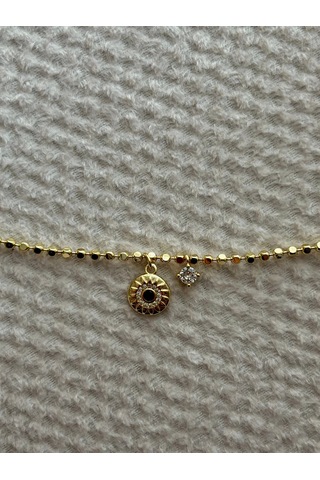 Taşlı Halka Charmlı Gold Halhal Çok Renkli