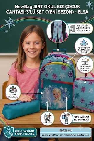 Newbag Elsa Sırt İlkokul Çantası-3'lü Set