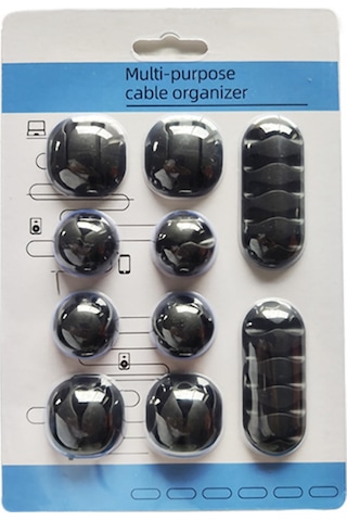 Symbee Siyah Masaüstü Kablolu Organizatör Seti - 10 Adet Çoklu Delikli Kablolu Tutucu + 2 Adet Sarma Bandı - Dayanıklı Ve Yeniden Kullanılabilir