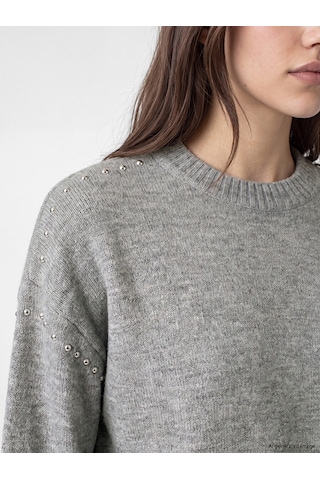 Lcw Modest Gri Zımba Detayları Oversize Kadın Triko Kazak Xl-2xl