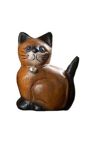 Opulentliving Kedi Heykeli Ahşap Oyma Süs Yatak Odası Dekorasyonu S Baş Sağ S Baş Sağ