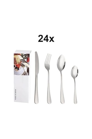 410 Çelik 24 Parça 6 Kişilik Gri Yemek Kaşık Çatal Bıçak Seti Cin733by Çok Renkli