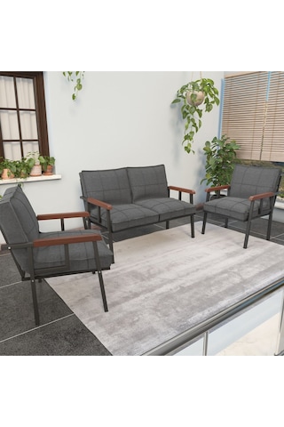 Modern Balkon, Bahçe, Cafe, Metal Kanepe Koltuk Takımı , Bahçe Mobilyası, 211 - Koyu Gri Koyu Gri