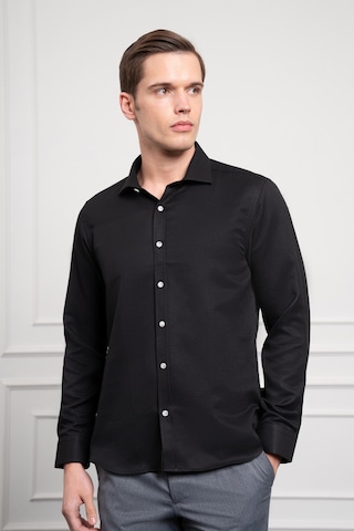Morven Erkek Siyah Trend İtalyan Yaka Slim Fit Dar Kesim Gömlek 25mc004017001 Siyah Siyah